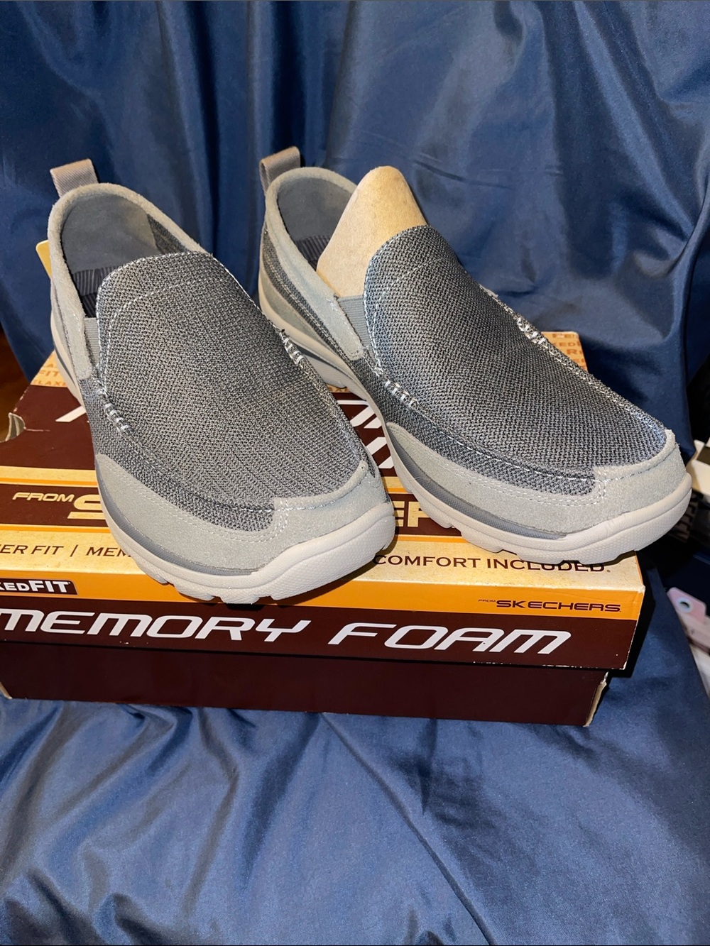 Skechers Men’s Slip-On Relaxed Fit Memory Foam Loafers in Gray